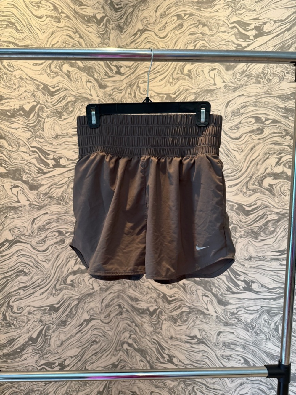 Nike Women's Brown Athletic Shorts with Elastic Smocked Waistband